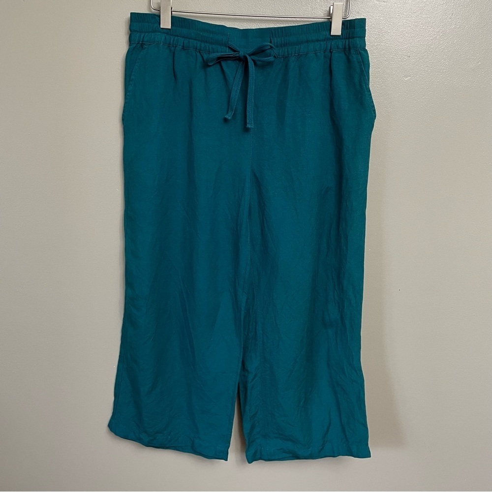 Coldwater Creek womens small 8 Linen Blend Natural Fit Drawstring Wide Leg Pants